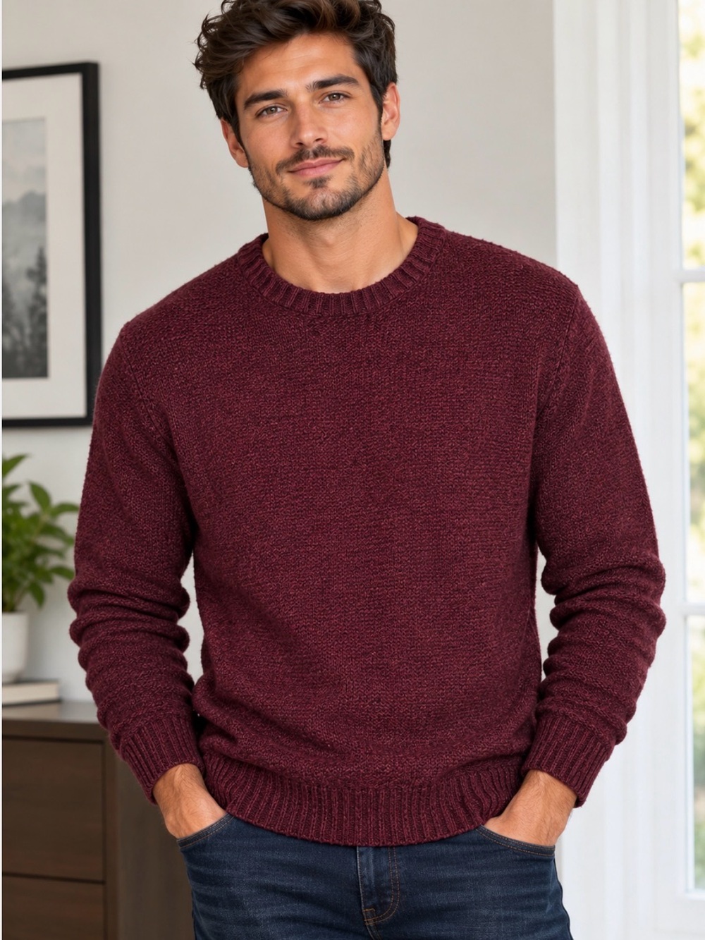 ✴️New✴️Men's Roots Crewneck Sweater in Burgundy (Large)